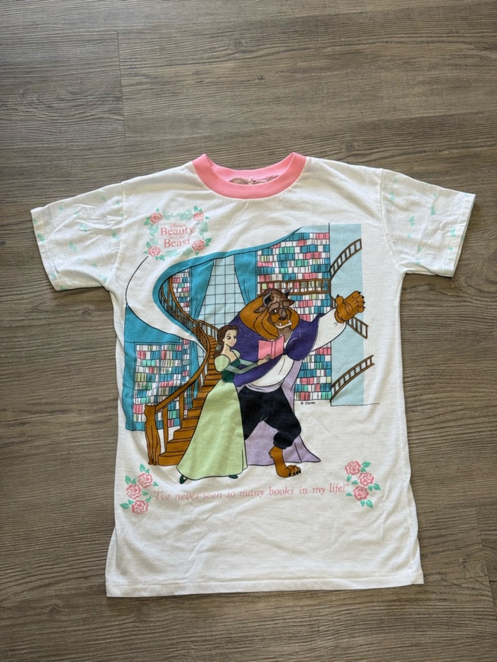 Vintage Disney Beauty And The Beast Girls Shirt With Library Graphic Rare